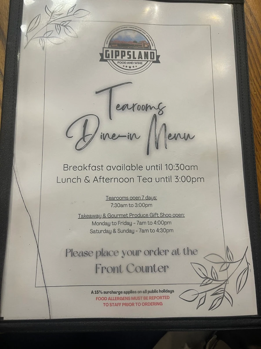 Menu, Gippsland Food & Wine