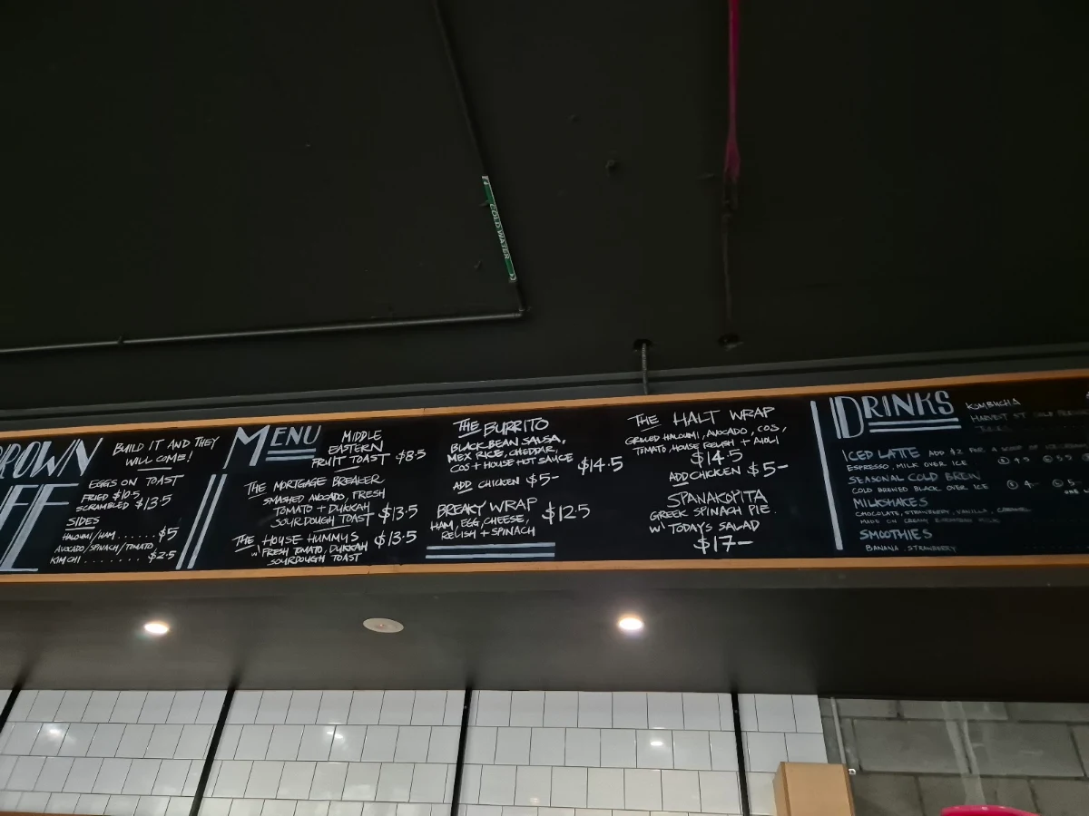 Menu, Doc Brown Cafe