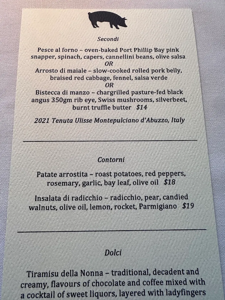 Menu, Little Black Pig & Sons