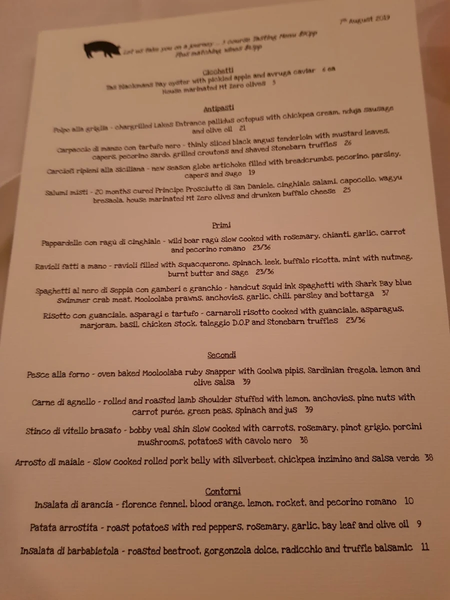 Menu, Little Black Pig & Sons