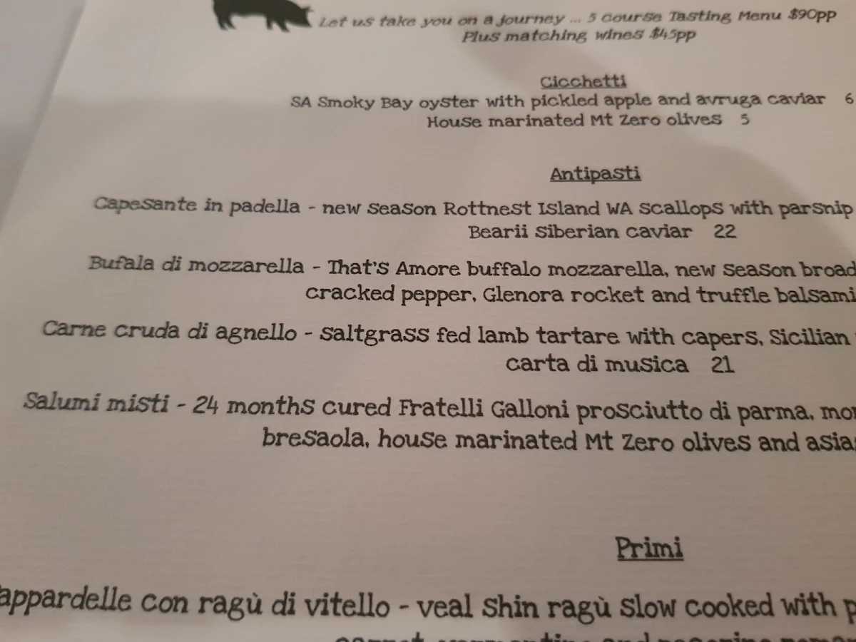 Menu, Little Black Pig & Sons