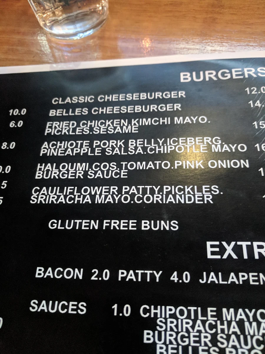 Menu, Belles Burgers