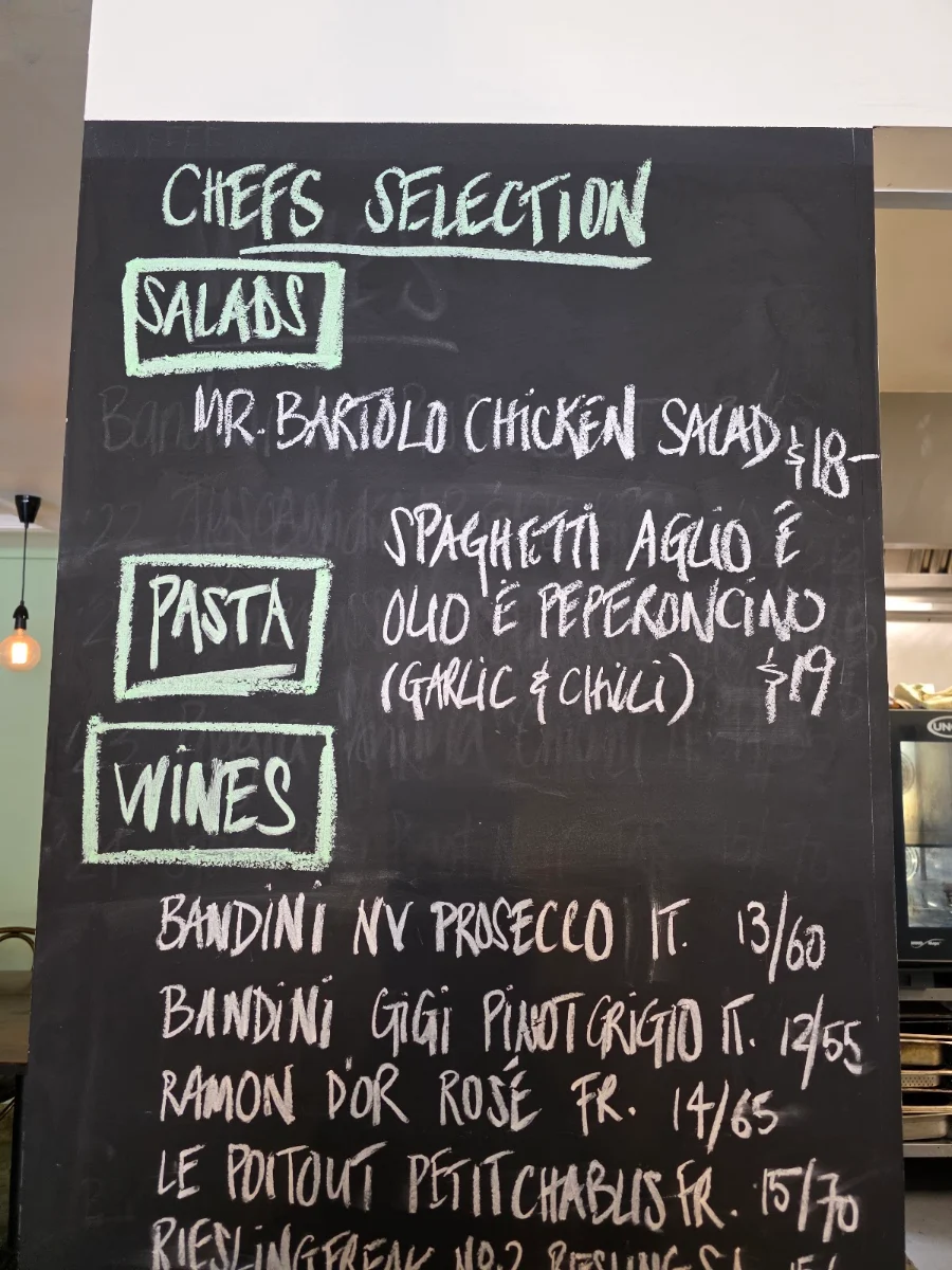 Menu, Mr Bartolo Richmond