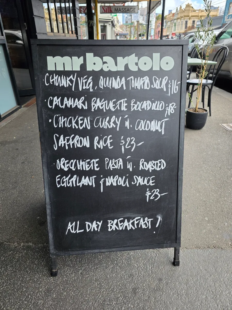 Menu, Mr Bartolo Richmond