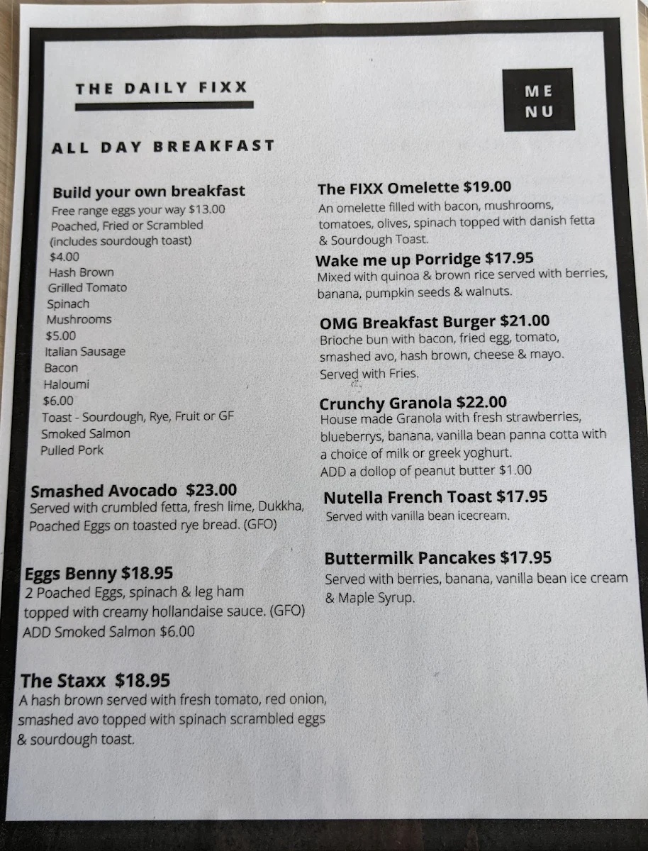Menu, Latte Di Caffé