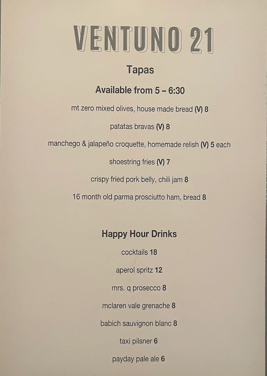 Menu, Ventuno 21