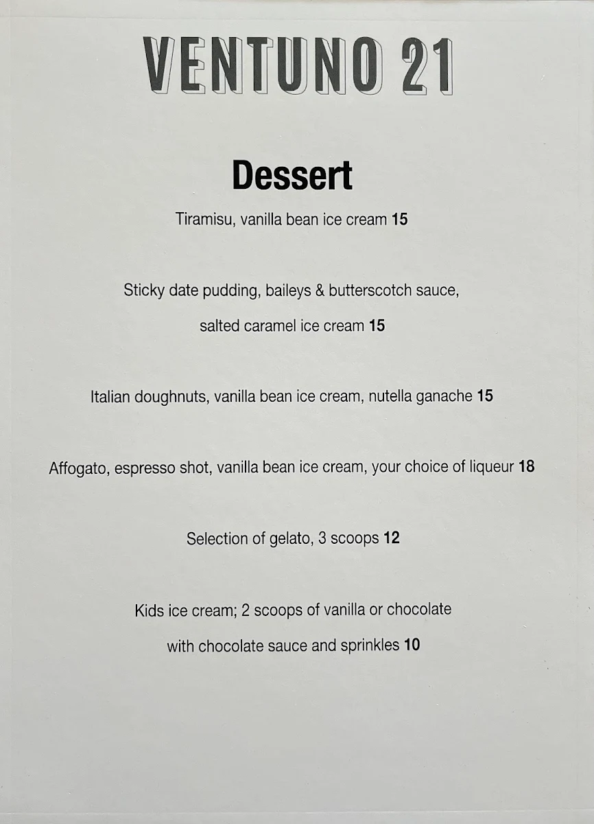 Menu, Ventuno 21