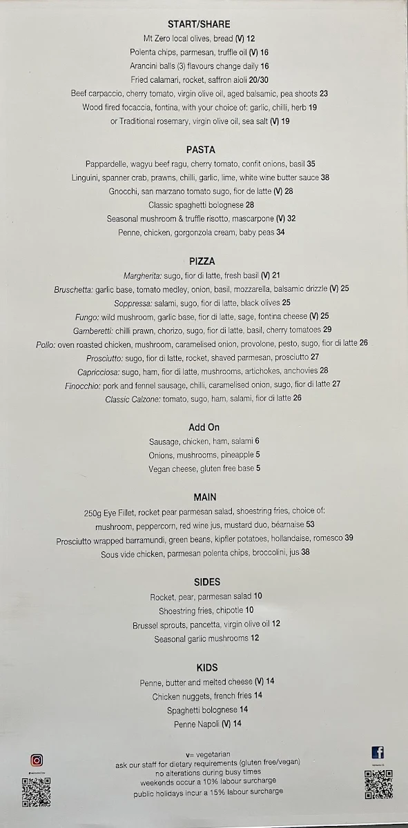 Menu, Ventuno 21