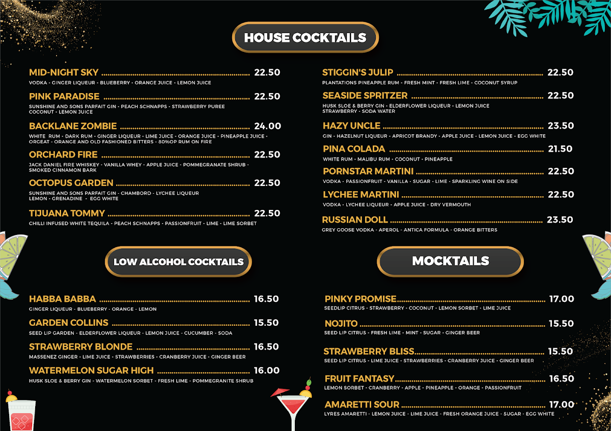 Menu, Backlane Bar and Street Food