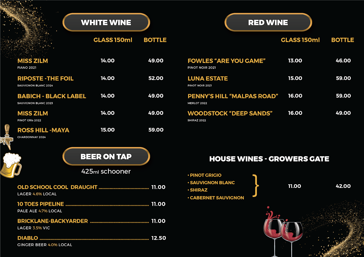 Menu, Backlane Bar and Street Food