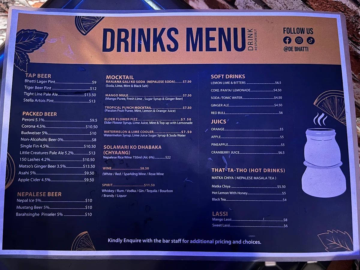 Menu, De Bhatti