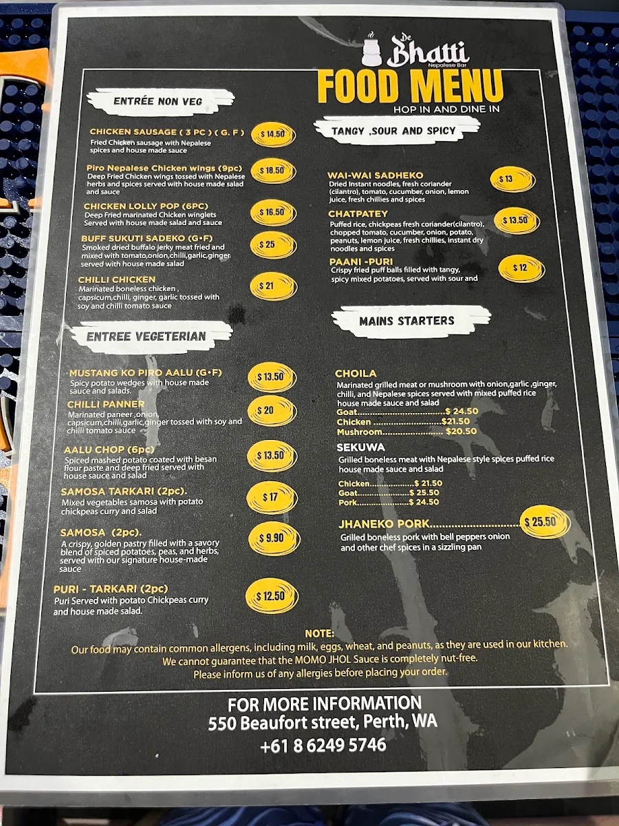 Menu, De Bhatti