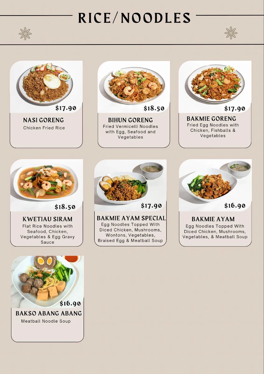 Menu, Padmakan Sydney