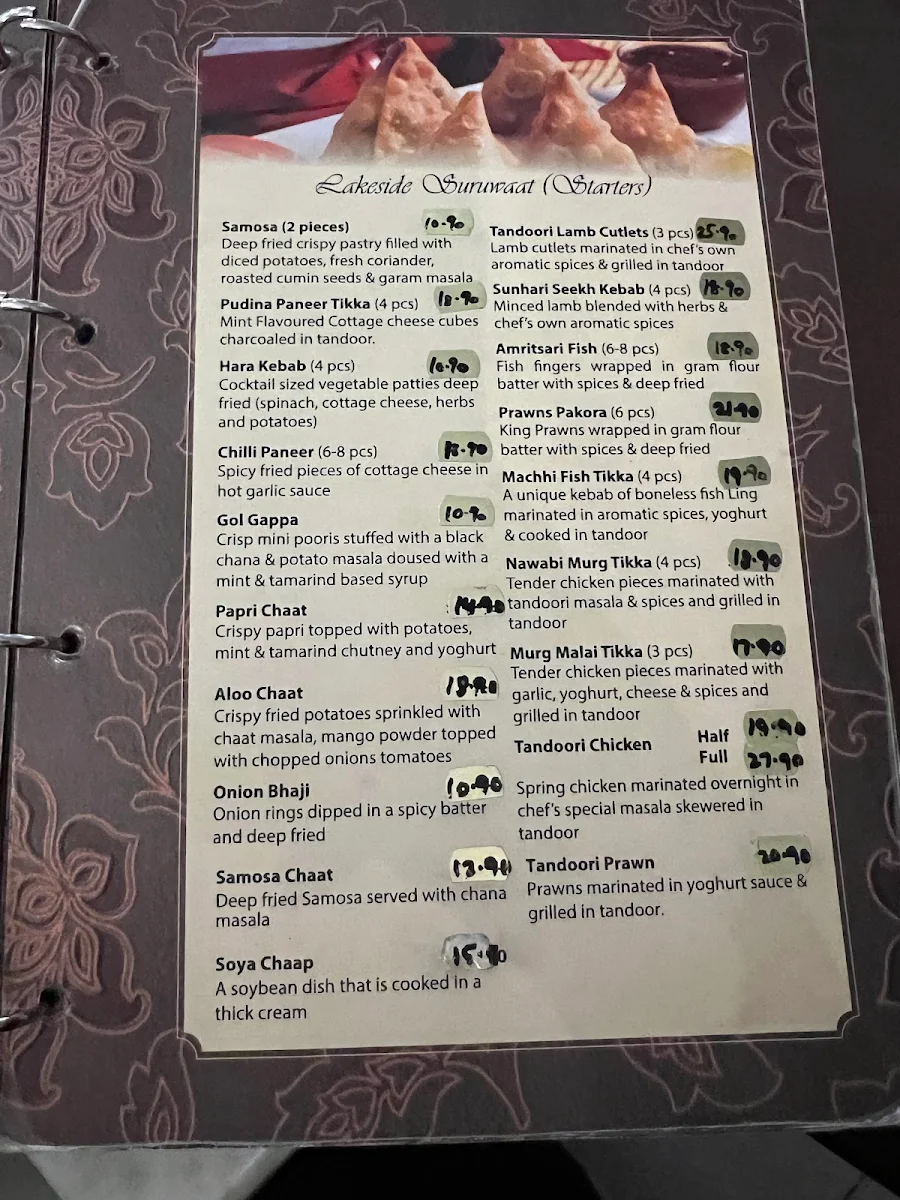 Menu, Maharaja's Lakeside Restaurant