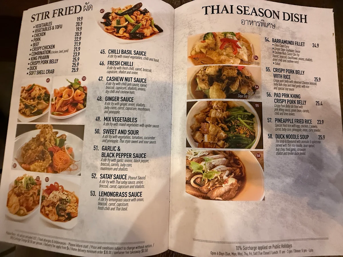 Menu, Thai Season Restaurant in Umina Beach