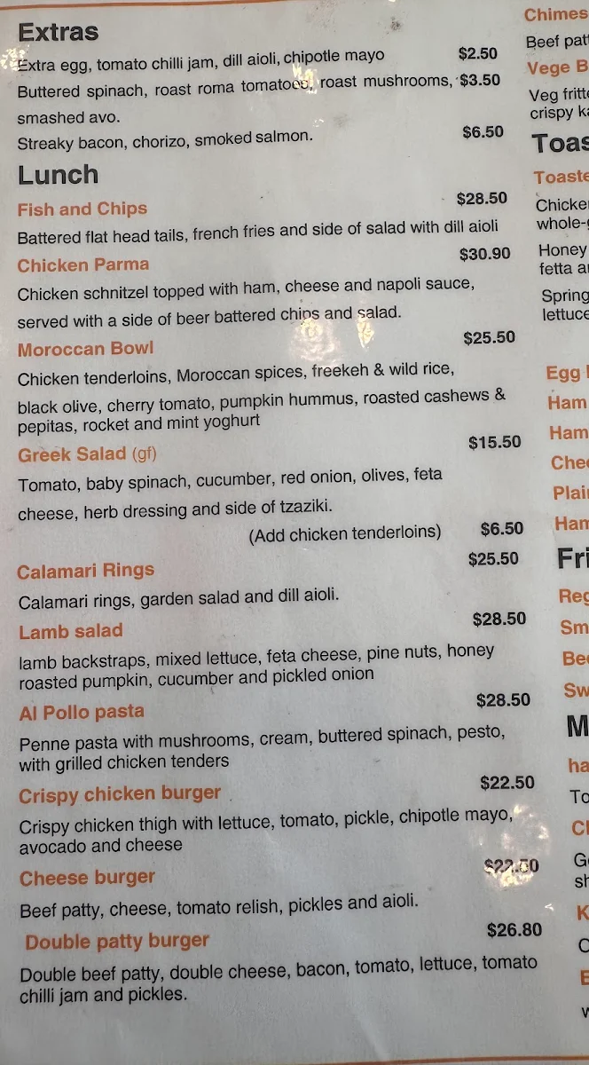 Menu, Cafe Windchimes