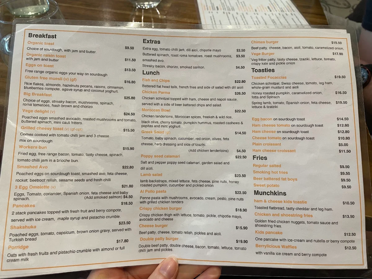 Menu, Cafe Windchimes