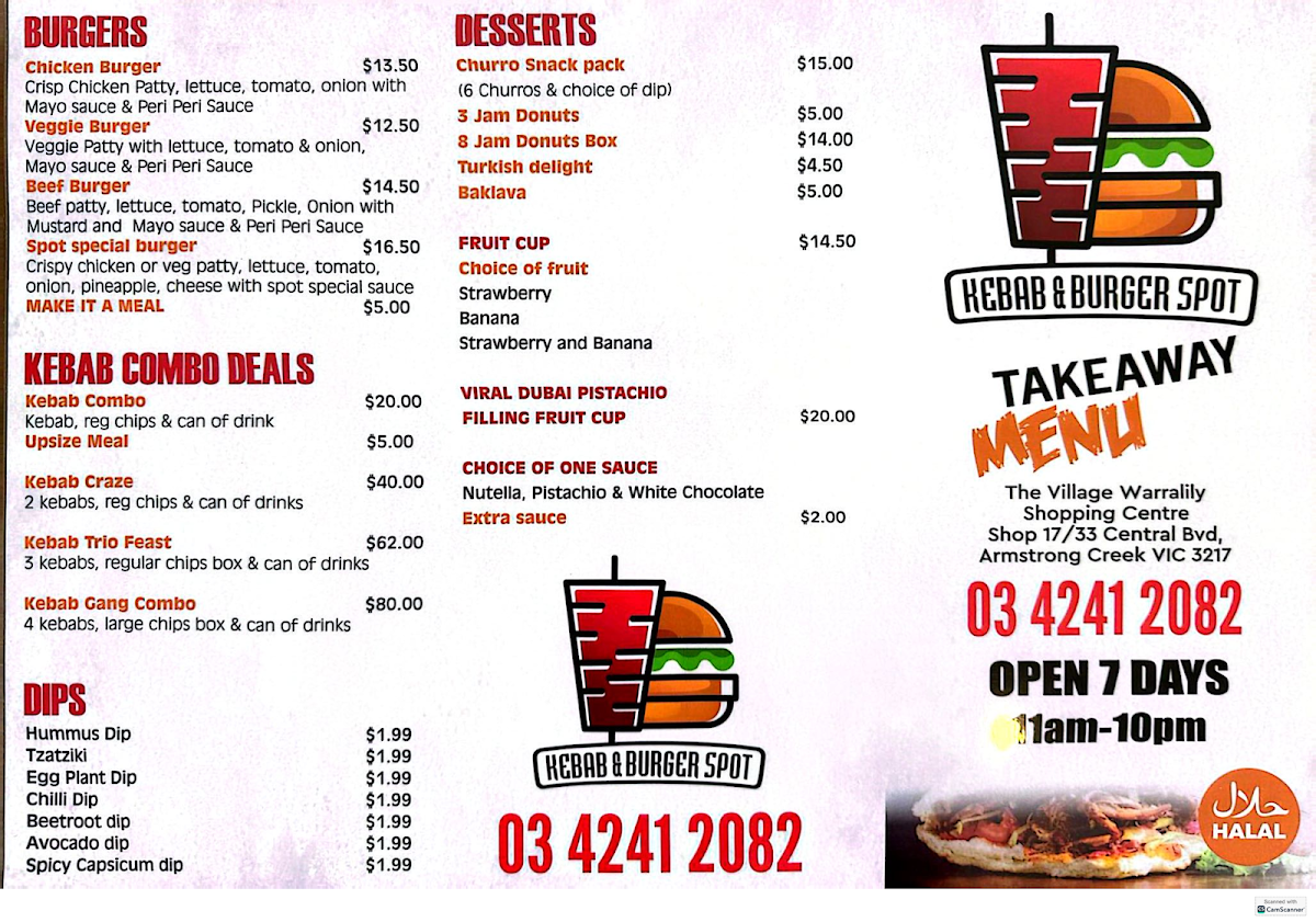 Menu, Kebab & Burger Spot