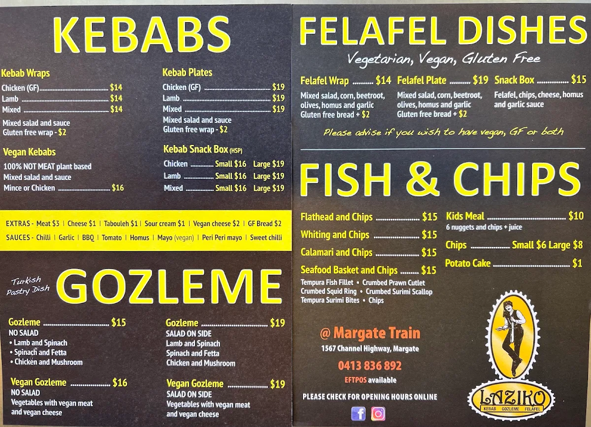 Menu, Laziko Kebabs & Gozleme Margate Train