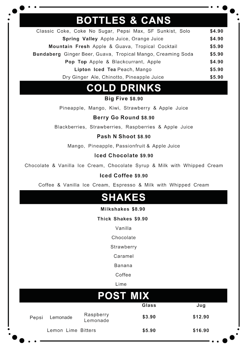 Menu, Cafe Brunelli