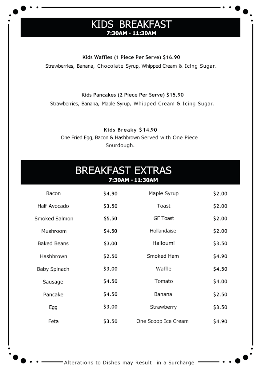 Menu, Cafe Brunelli