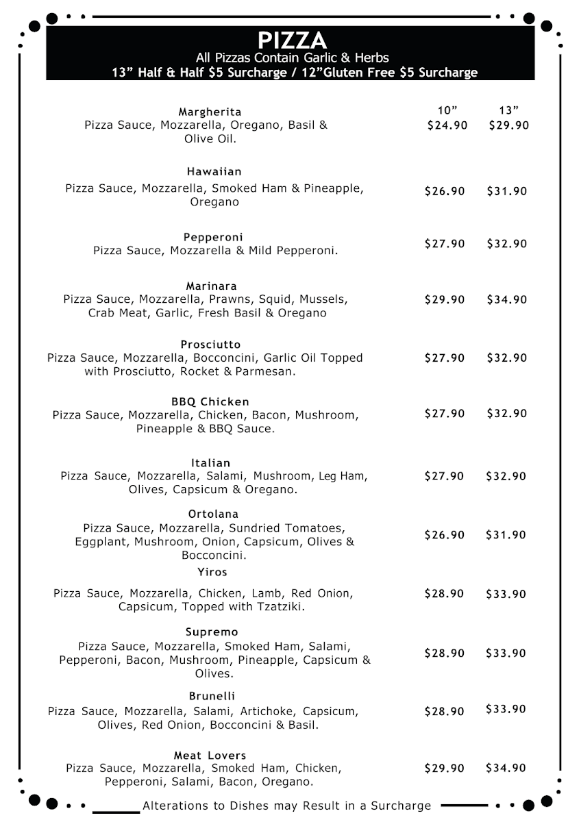 Menu, Cafe Brunelli