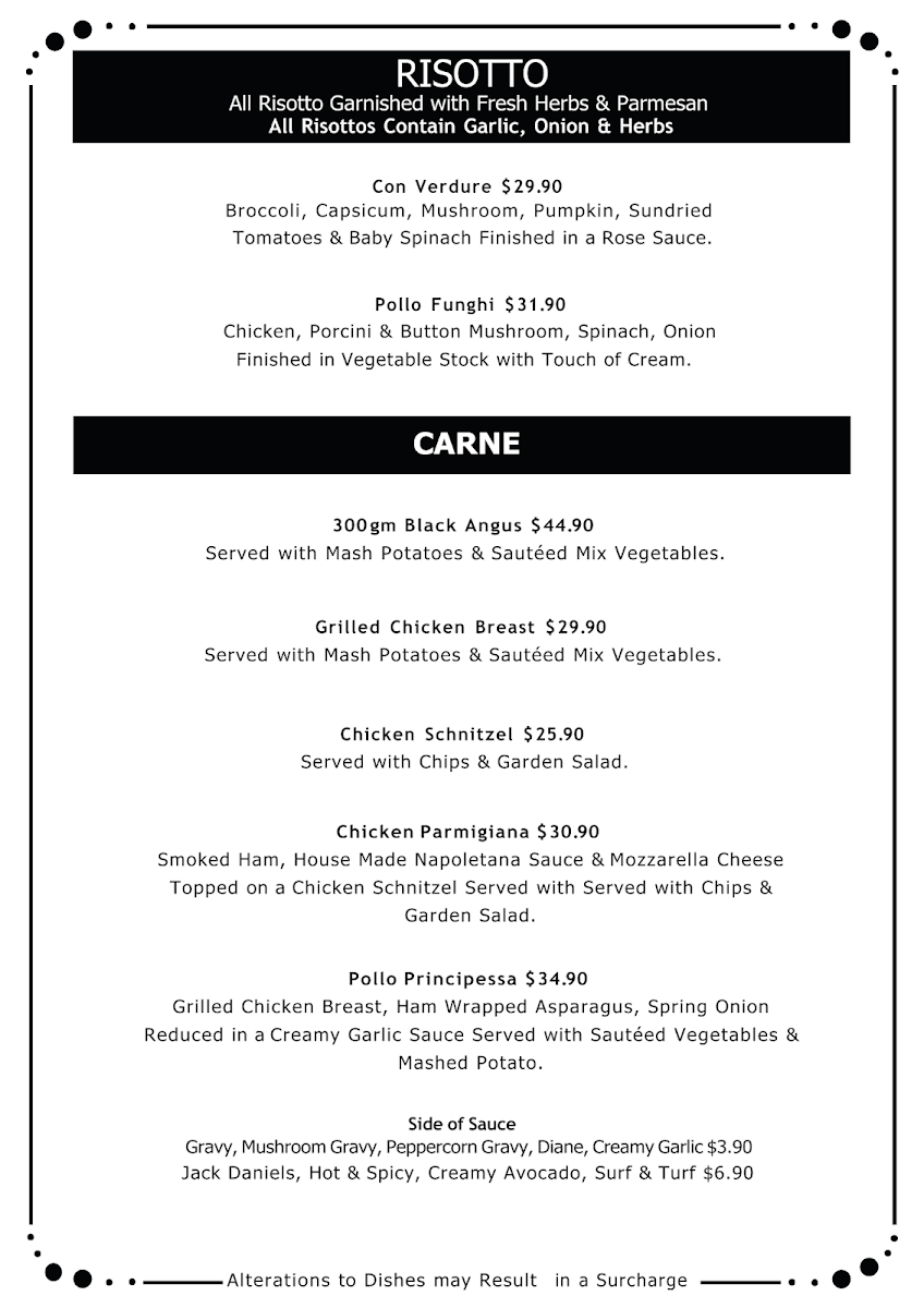 Menu, Cafe Brunelli