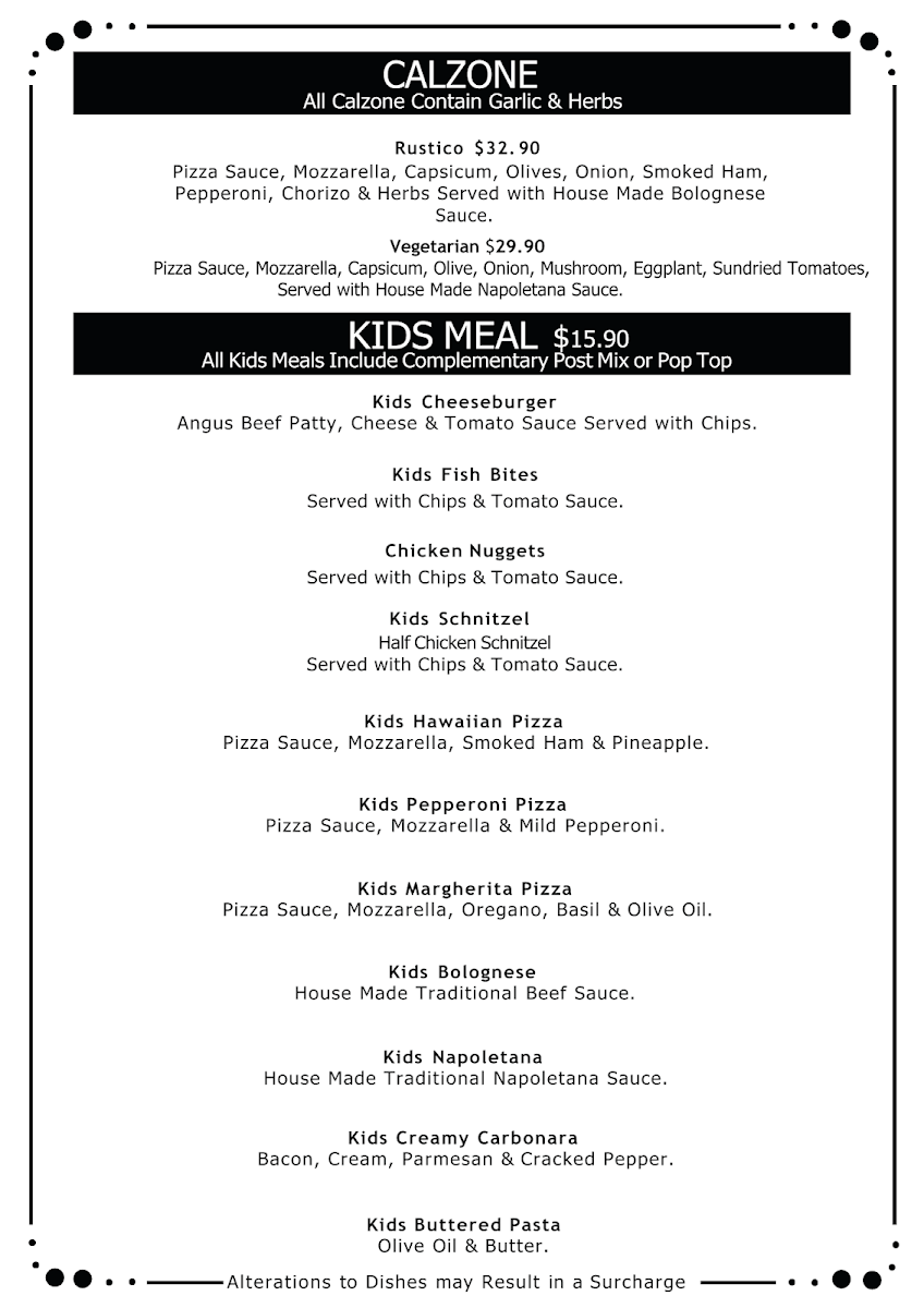 Menu, Cafe Brunelli