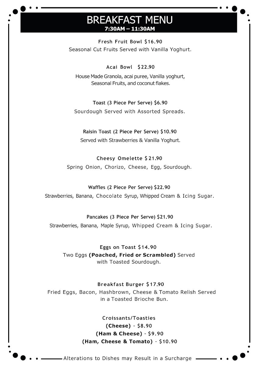 Menu, Cafe Brunelli