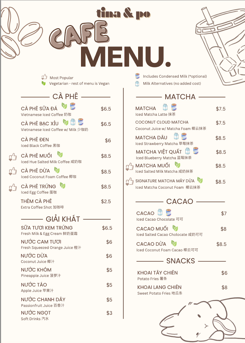 Menu, Tina & Po