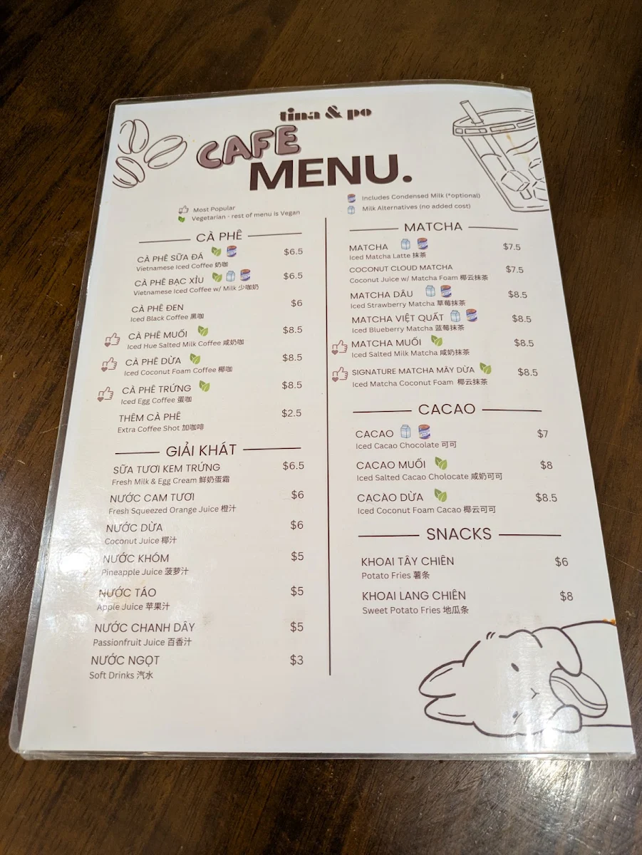 Menu, Tina & Po