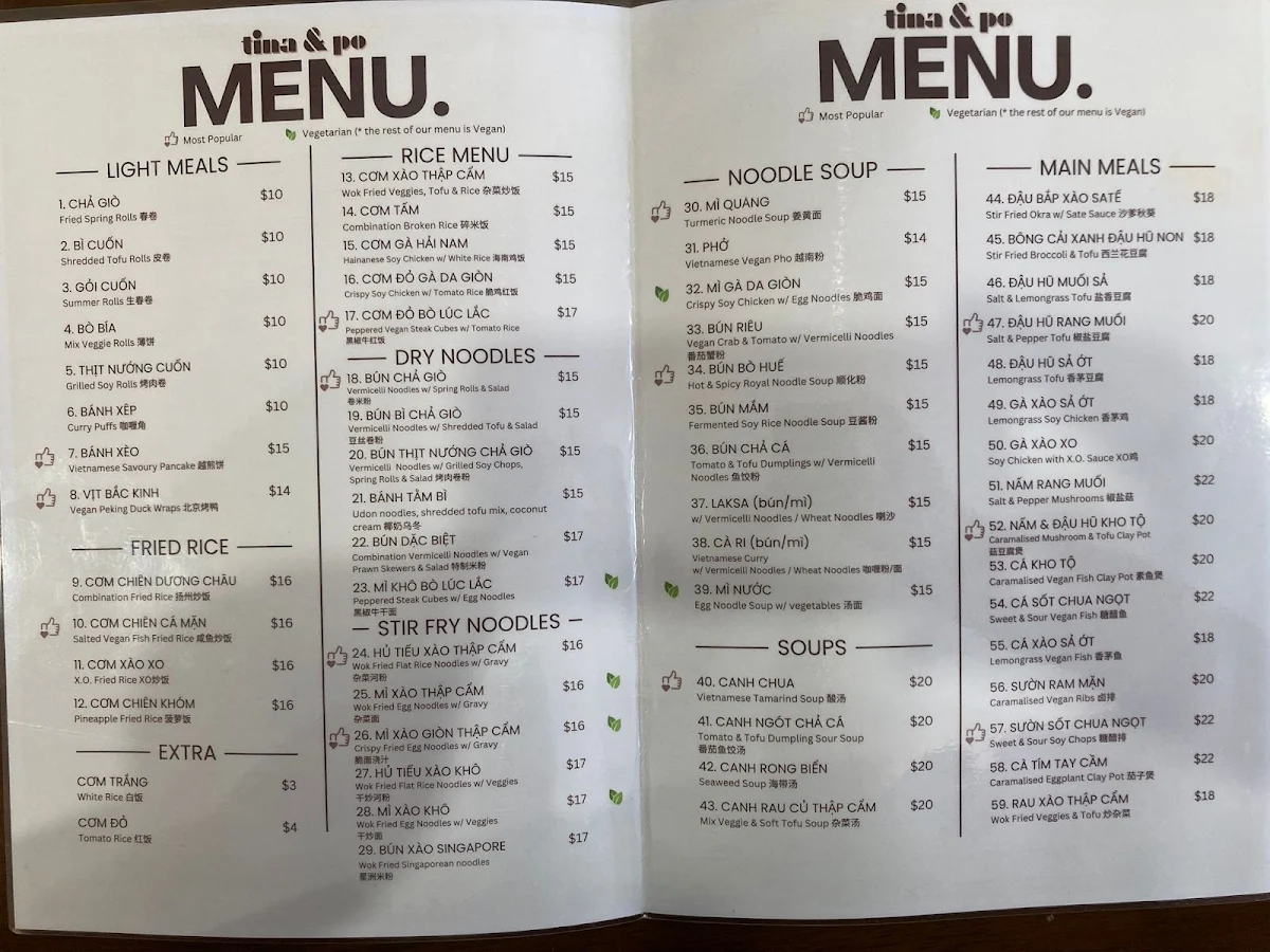 Menu, Tina & Po