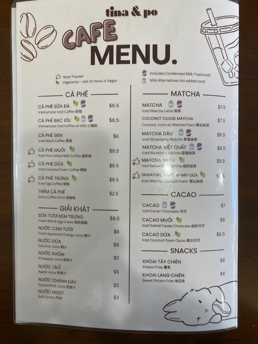 Menu, Tina & Po