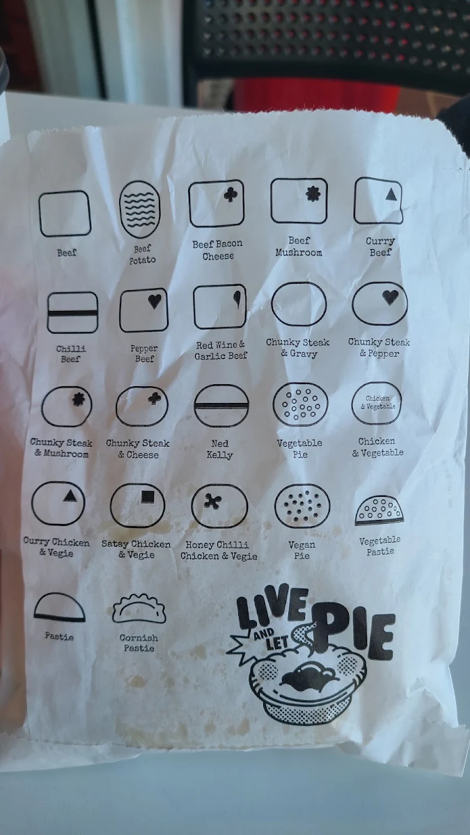 Menu, Pinjarra Bakery (Pinjarra)