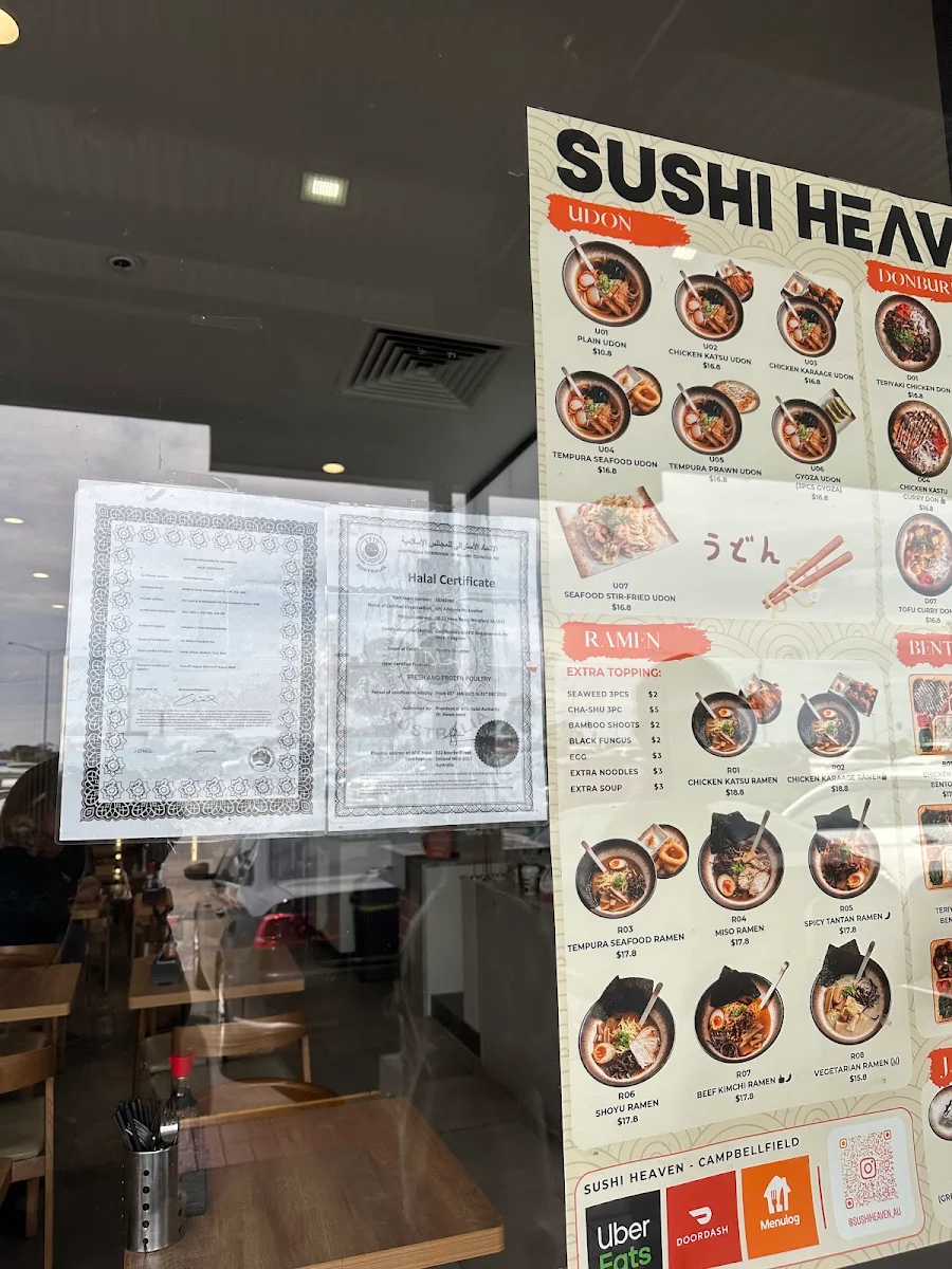 Menu, Sushi Heaven - Campbellfield