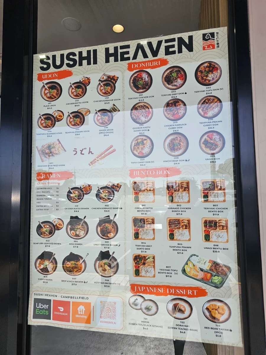 Menu, Sushi Heaven - Campbellfield