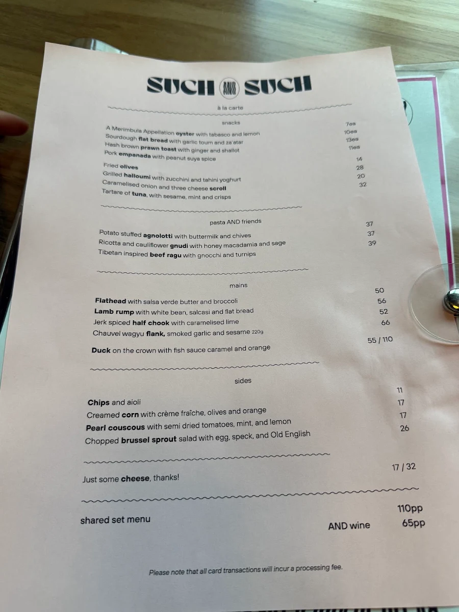 Menu, Such and Such Restaurant