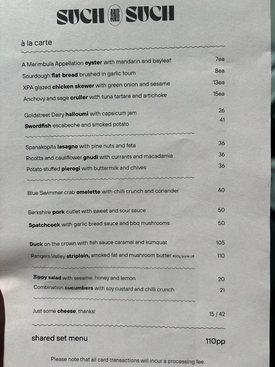 Menu, Such and Such Restaurant
