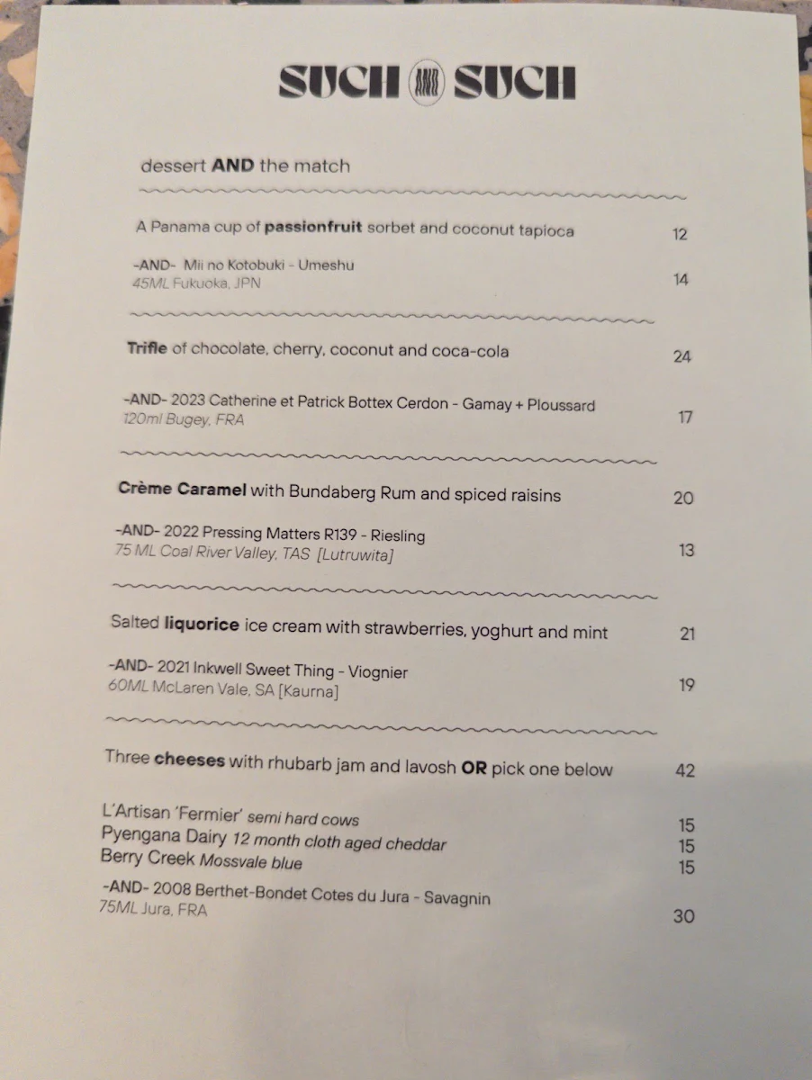 Menu, Such and Such Restaurant