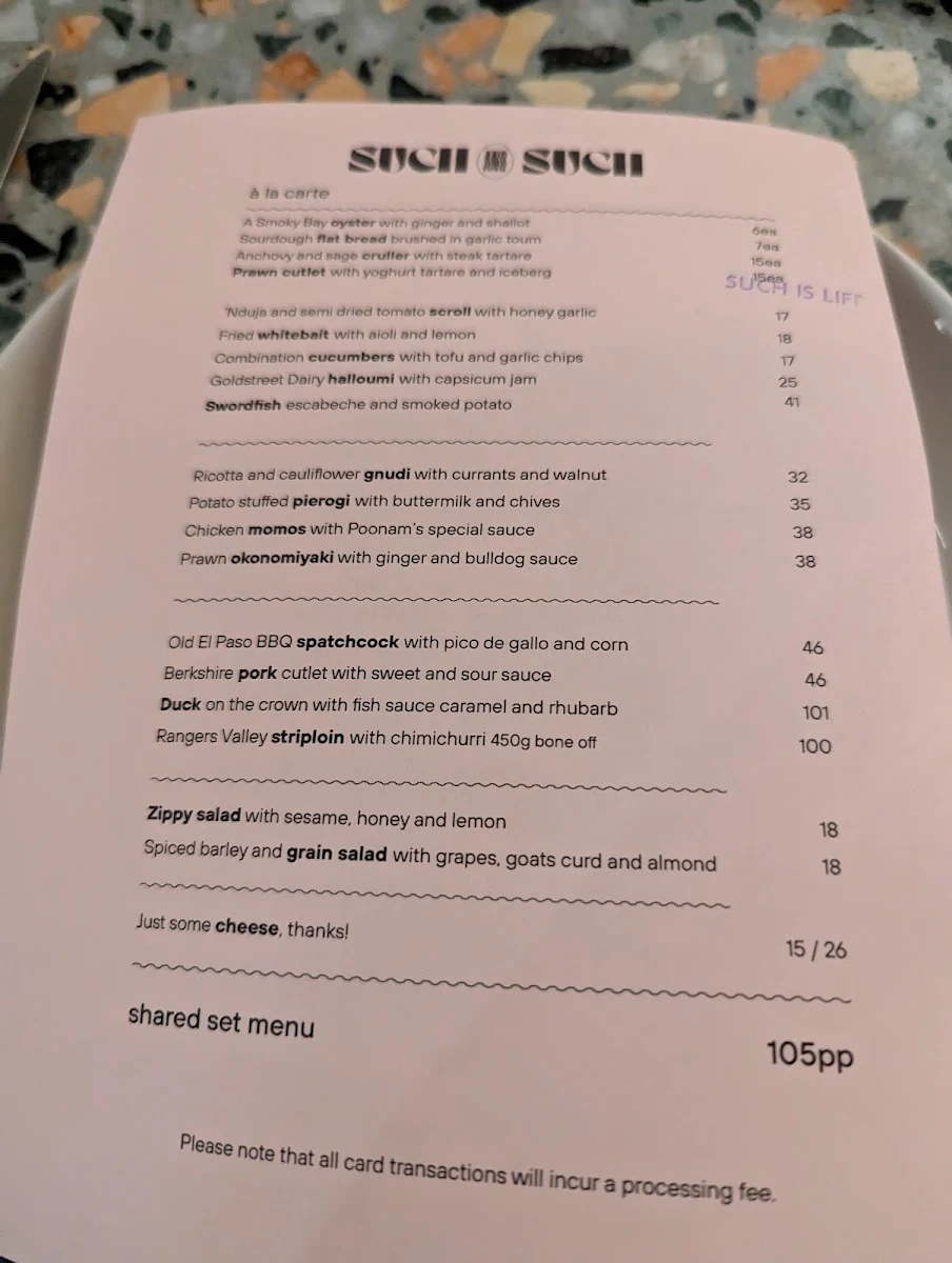 Menu, Such and Such Restaurant