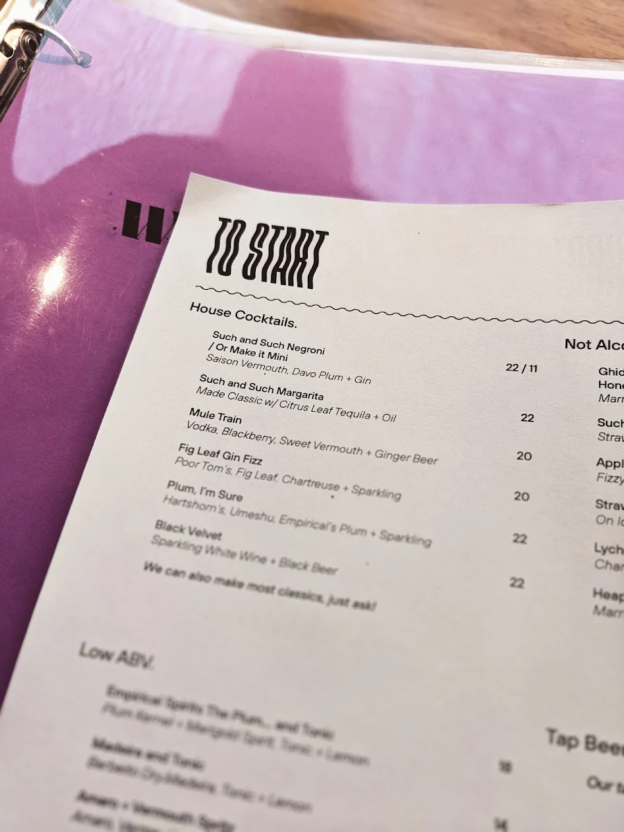 Menu, Such and Such Restaurant