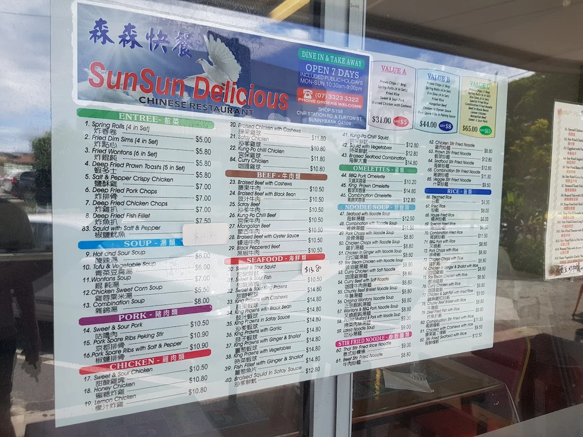 Menu, Sunsun Delicious Chinese Restaurant