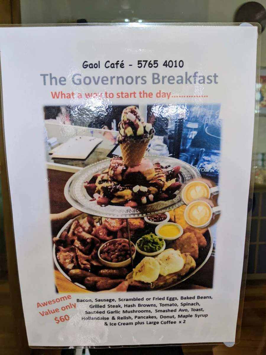 Menu, Gaol Cafe
