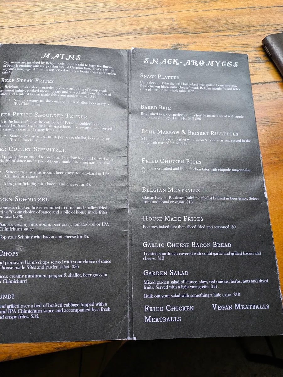 Menu, Saccharomyces Beer Cafe