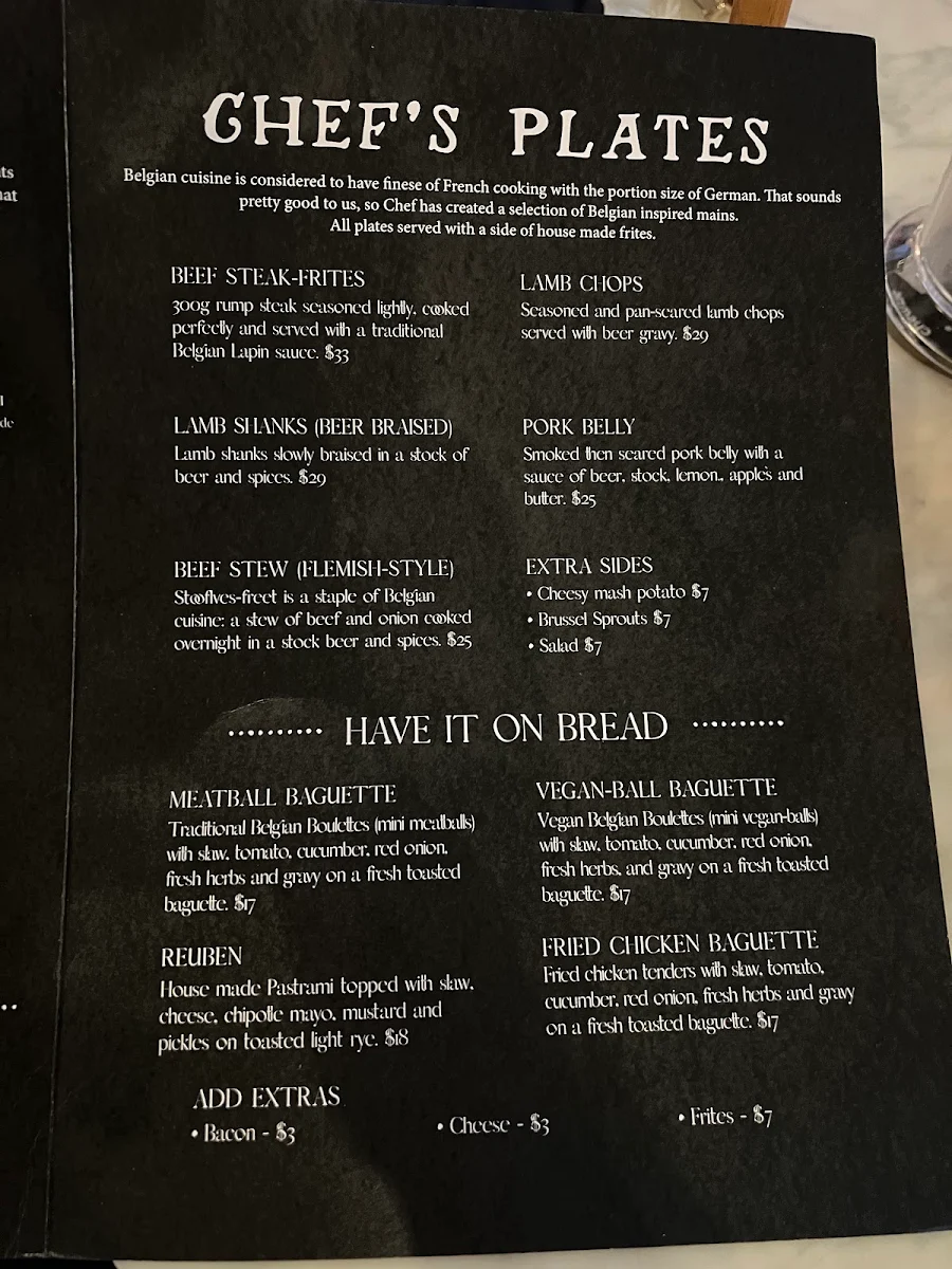 Menu, Saccharomyces Beer Cafe
