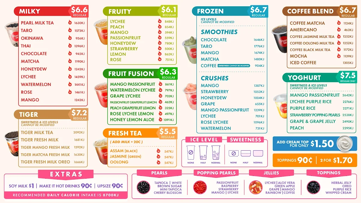 Menu, Sharetea Plenty Valley