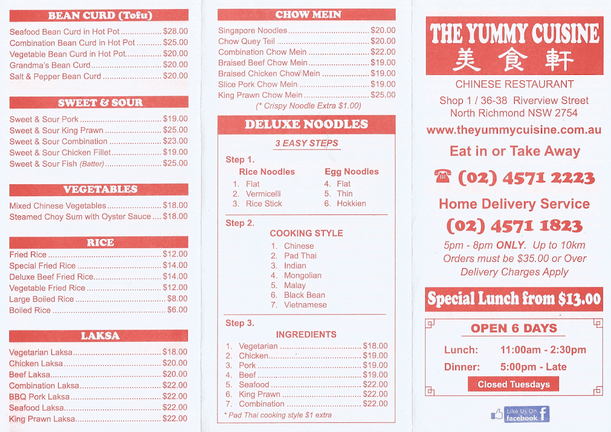 Menu, The Yummy Cuisine