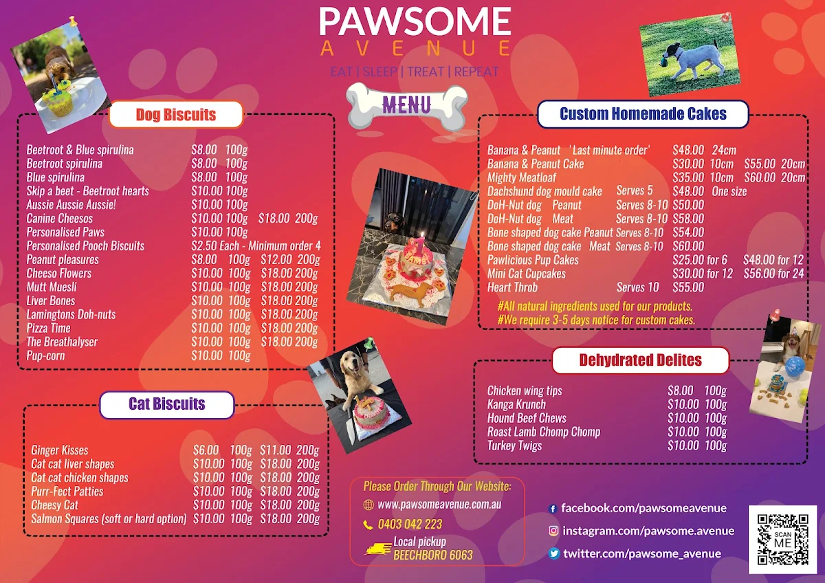 Menu, Pawsome Avenue