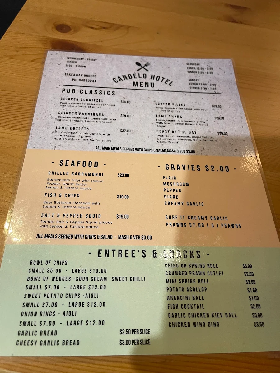 Menu, Candelo General Store Cafe