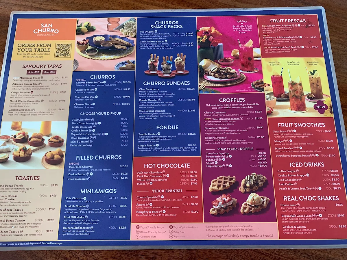 Menu, San Churro Watergardens